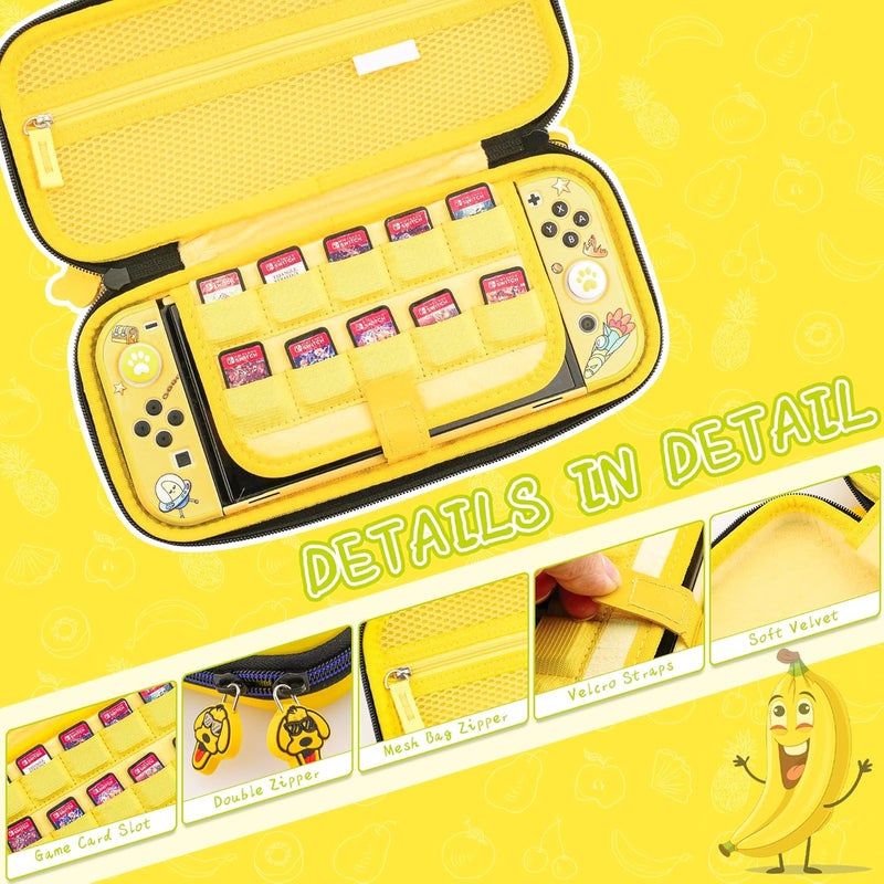 F'DIARY Yellow Carrying Case Compatible with Nintendo Switch OLED, Cool for Fortnite Accessories Bundle with Slim Portable Travel Bag, Dockable Hard PC Protective Case, Screen Protector & 2 Thumb Cap - Image 4